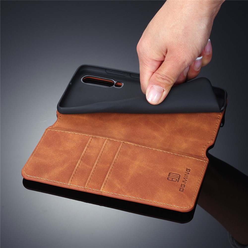 DG.MING Retro Style Leather Wallet Case for Huawei P30 - Brown-8