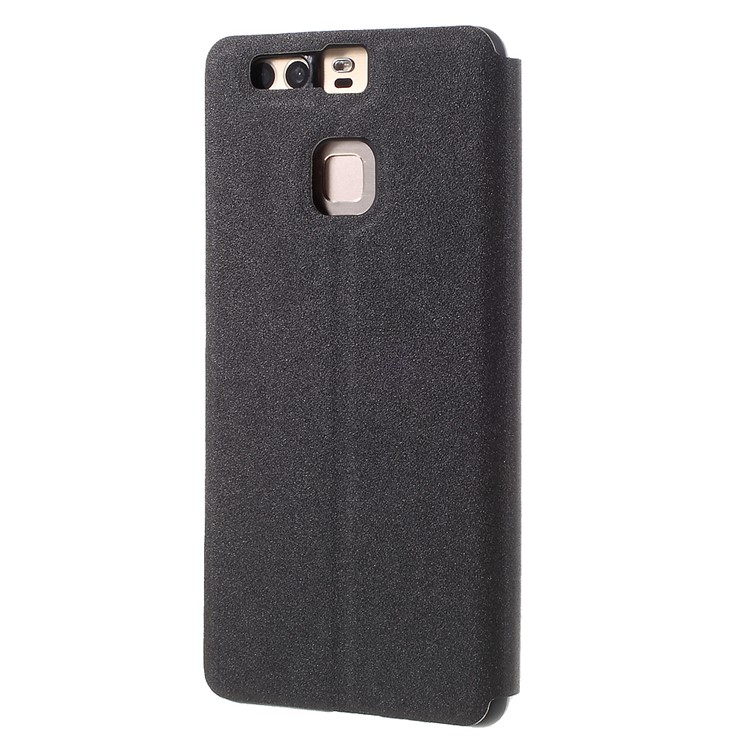 Sand-like View Window Leather Flip Case for Huawei P9 - Black-2