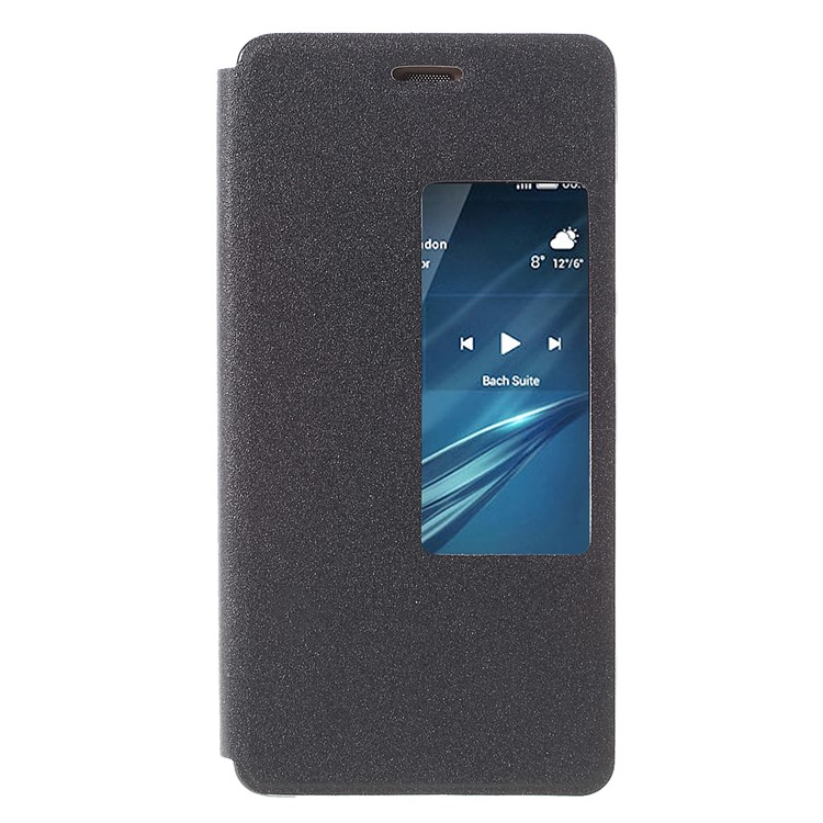 Sand-like View Window Leather Flip Case for Huawei P9 - Black-3