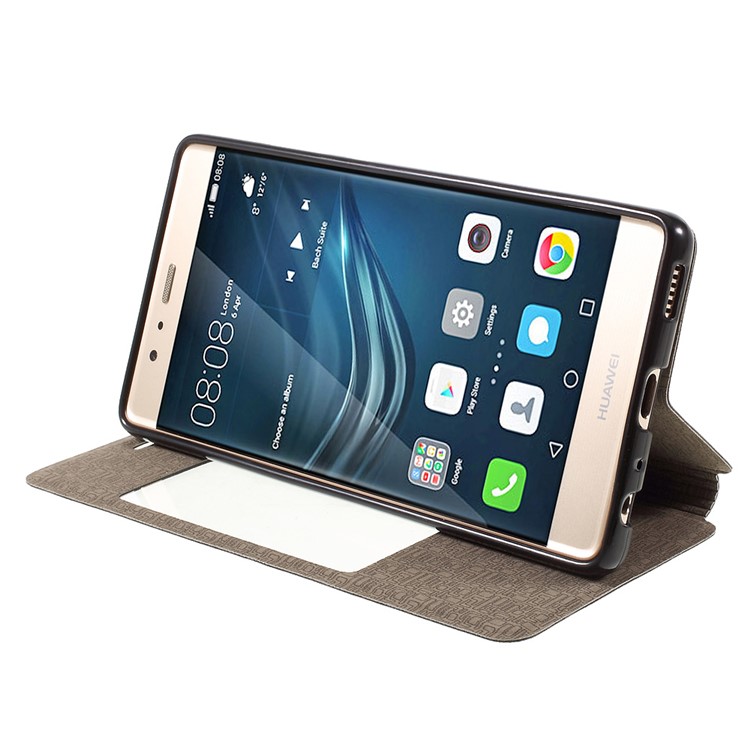 Sand-like View Window Leather Flip Case for Huawei P9 - Black-4