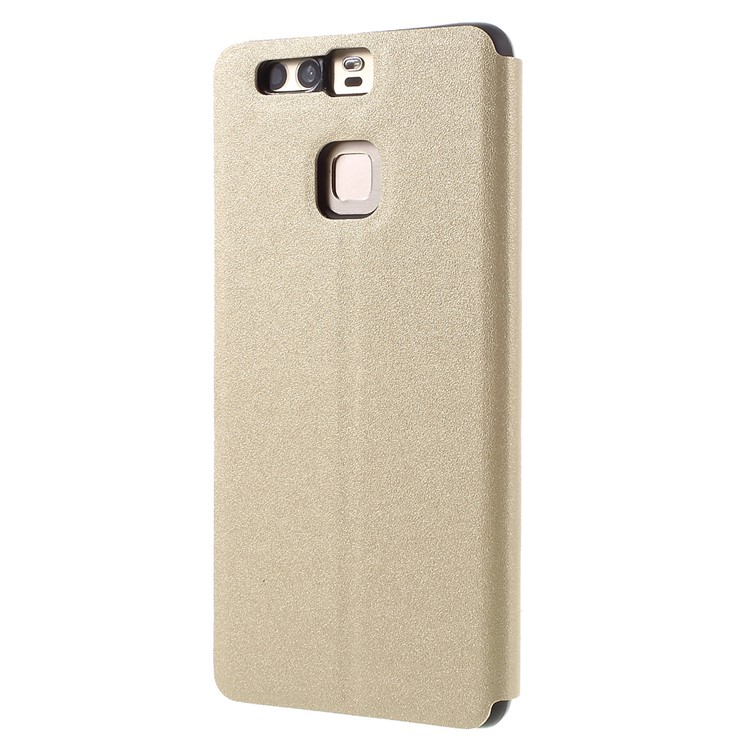 Sand-like View Window Leather Folio Case for Huawei P9 - Gold-2
