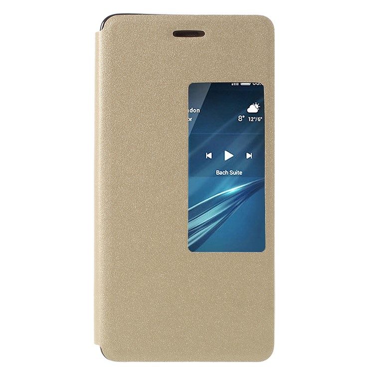 Sand-like View Window Leather Folio Case for Huawei P9 - Gold-3