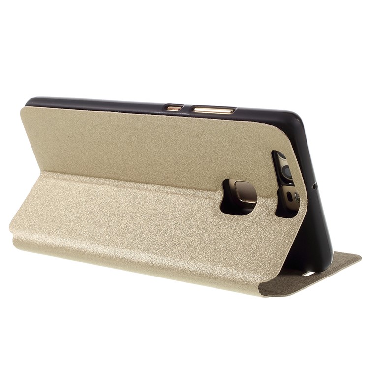 Sand-like View Window Leather Folio Case for Huawei P9 - Gold-5