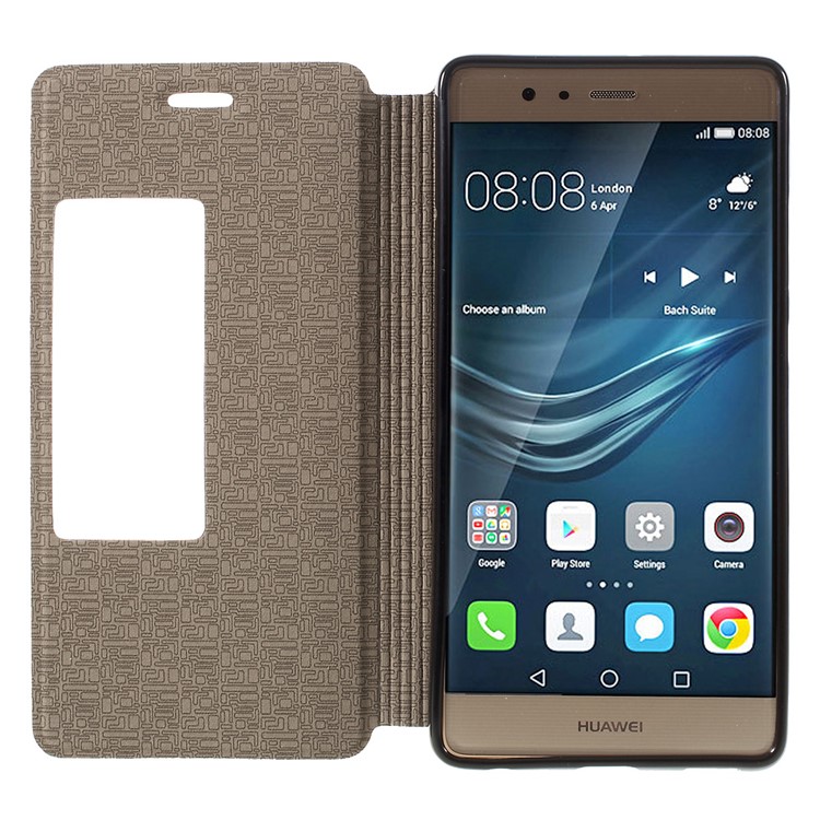 Sand-like View Window Leather Folio Case for Huawei P9 - Gold-6