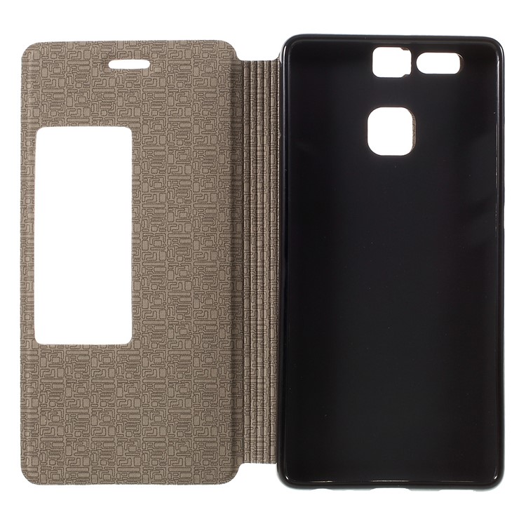 Sand-like View Window Leather Folio Case for Huawei P9 - Gold-7