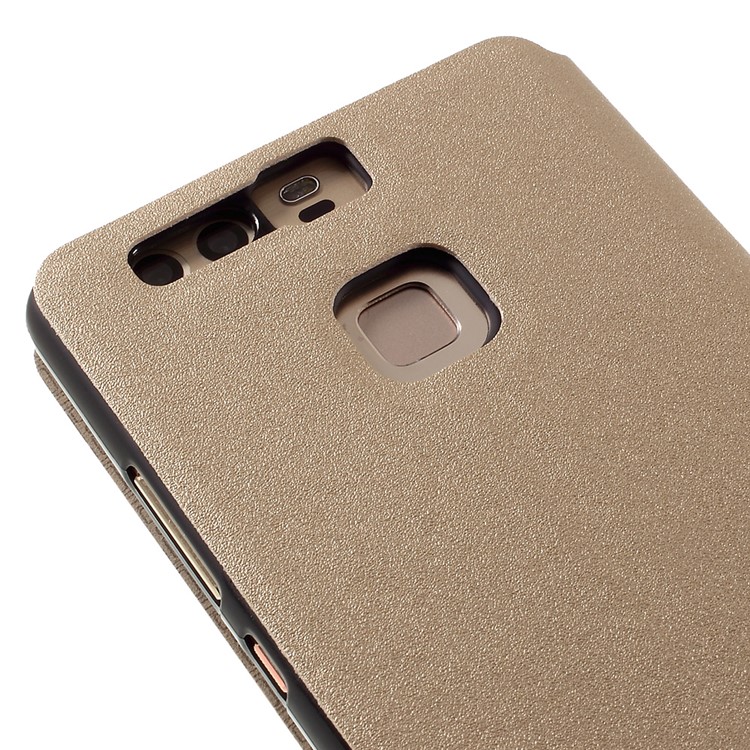 Sand-like View Window Leather Folio Case for Huawei P9 - Gold-8