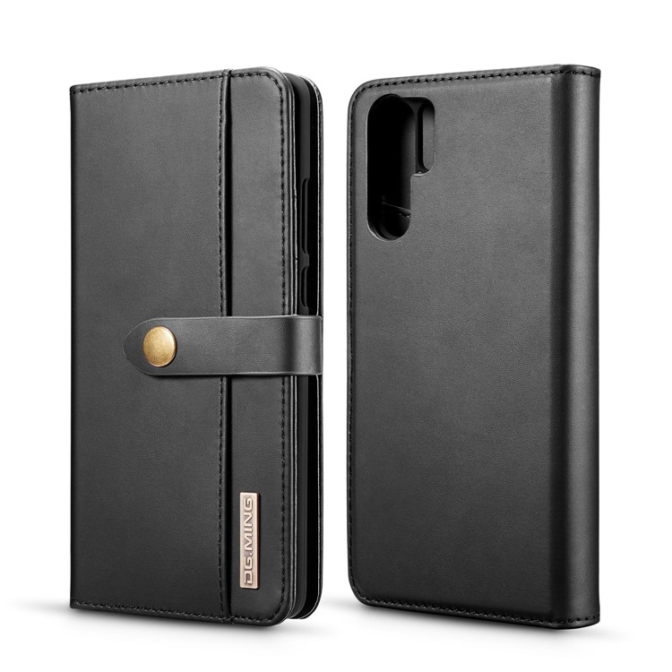 DG.MING Detachable 2-in-1 Split Leather Wallet Shell + PC Back Case for Huawei P30 Pro - Black-1