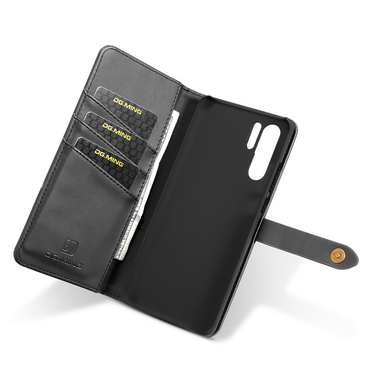 DG.MING Detachable 2-in-1 Split Leather Wallet Shell + PC Back Case for Huawei P30 Pro - Black-13
