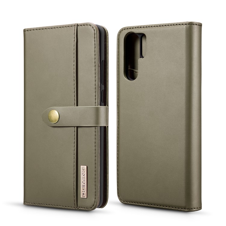 DG.MING Detachable 2-in-1 Split Leather Wallet Shell + PC Back Case for Huawei P30 Pro - Army Green-1