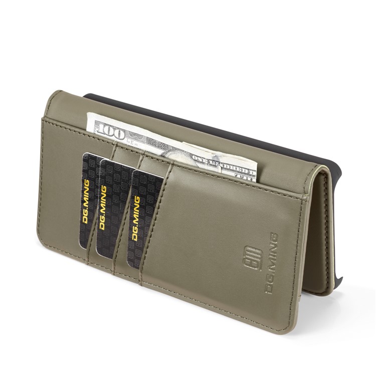 DG.MING Detachable 2-in-1 Split Leather Wallet Shell + PC Back Case for Huawei P30 Pro - Army Green-10