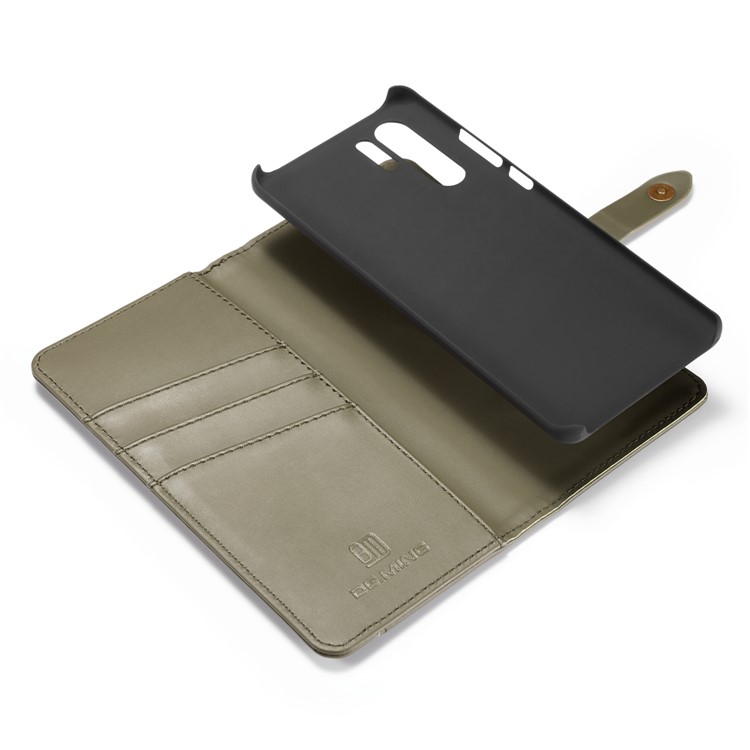 DG.MING Detachable 2-in-1 Split Leather Wallet Shell + PC Back Case for Huawei P30 Pro - Army Green-11