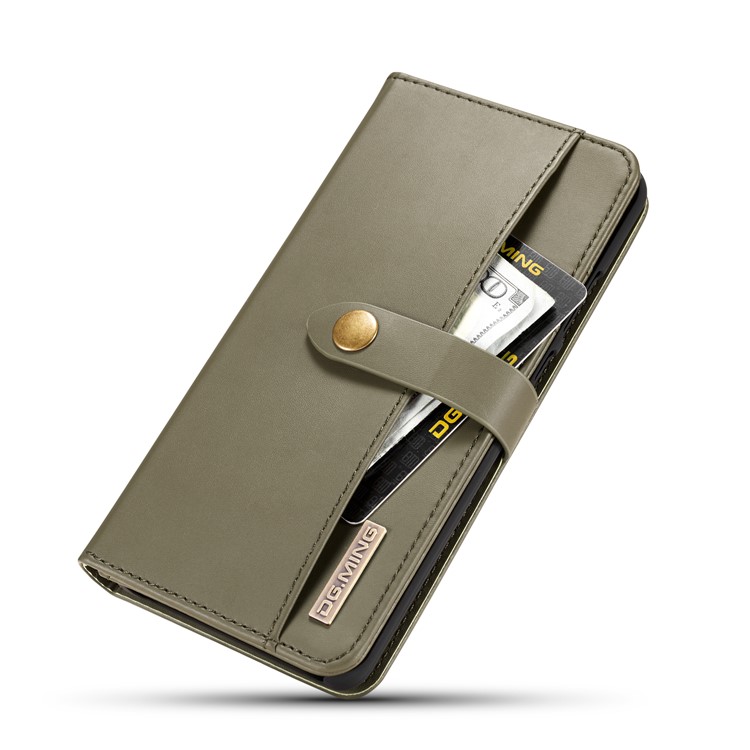 DG.MING Detachable 2-in-1 Split Leather Wallet Shell + PC Back Case for Huawei P30 Pro - Army Green-12