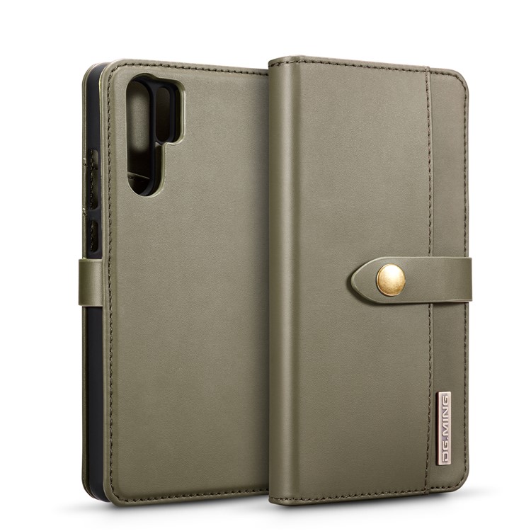 DG.MING Detachable 2-in-1 Split Leather Wallet Shell + PC Back Case for Huawei P30 Pro - Army Green-2