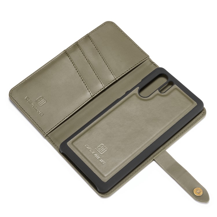 DG.MING Detachable 2-in-1 Split Leather Wallet Shell + PC Back Case for Huawei P30 Pro - Army Green-6