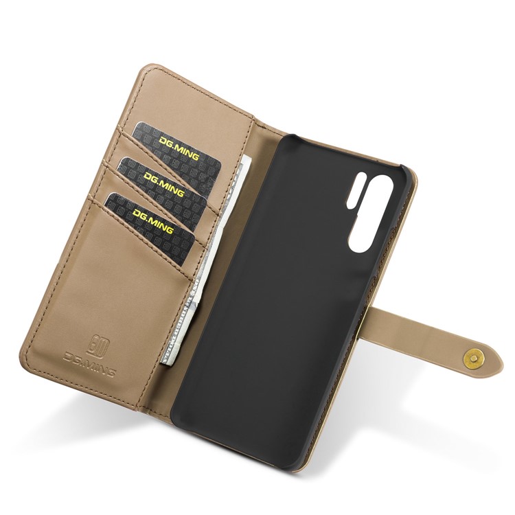 DG.MING Detachable 2-in-1 Split Leather Wallet Shell + PC Back Case for Huawei P30 Pro - Brown-13