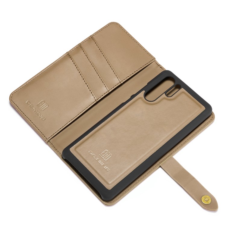 DG.MING Detachable 2-in-1 Split Leather Wallet Shell + PC Back Case for Huawei P30 Pro - Brown-6