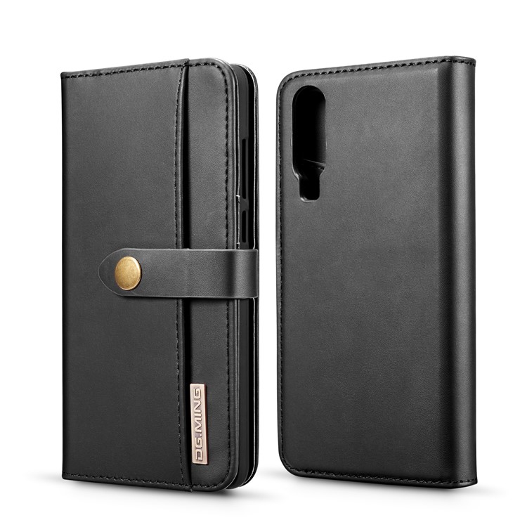 DG.MING Detachable 2-in-1 Split Leather Wallet Shell + PC Back Case for Huawei P30 - Black-1