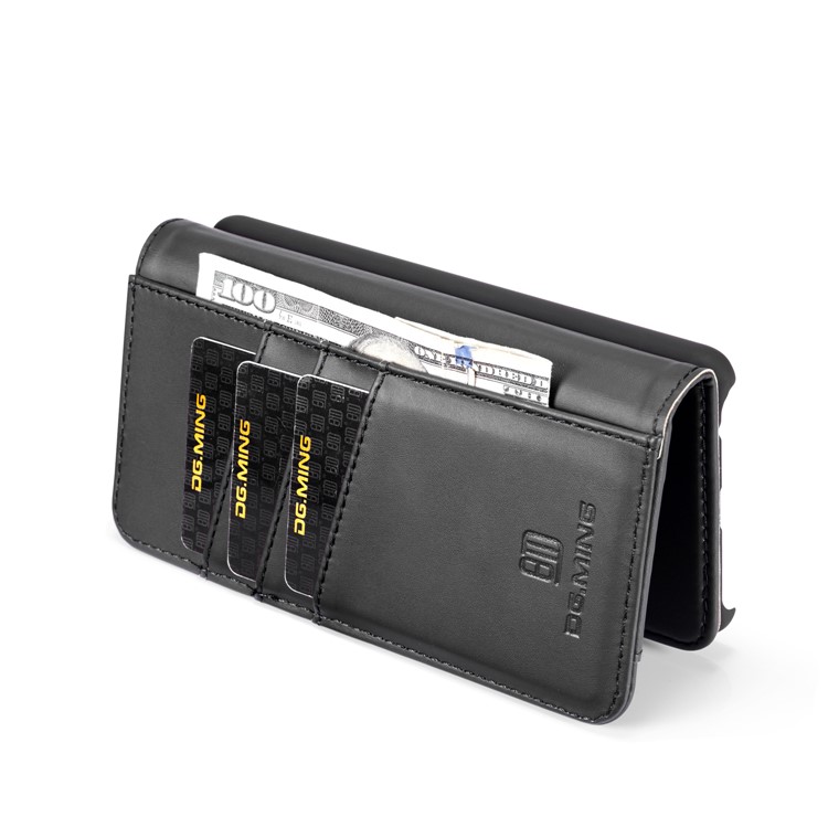 DG.MING Detachable 2-in-1 Split Leather Wallet Shell + PC Back Case for Huawei P30 - Black-10