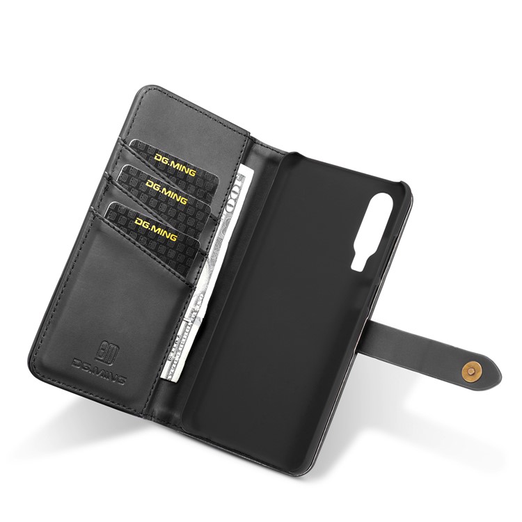 DG.MING Detachable 2-in-1 Split Leather Wallet Shell + PC Back Case for Huawei P30 - Black-13