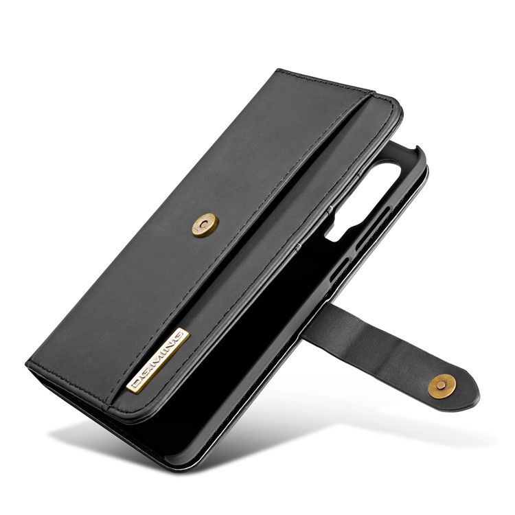 DG.MING Detachable 2-in-1 Split Leather Wallet Shell + PC Back Case for Huawei P30 - Black-14