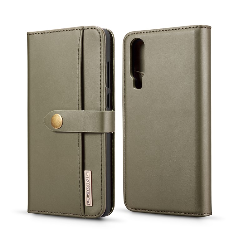DG.MING Detachable 2-in-1 Split Leather Wallet Shell + PC Back Case for Huawei P30 - Army Green-1