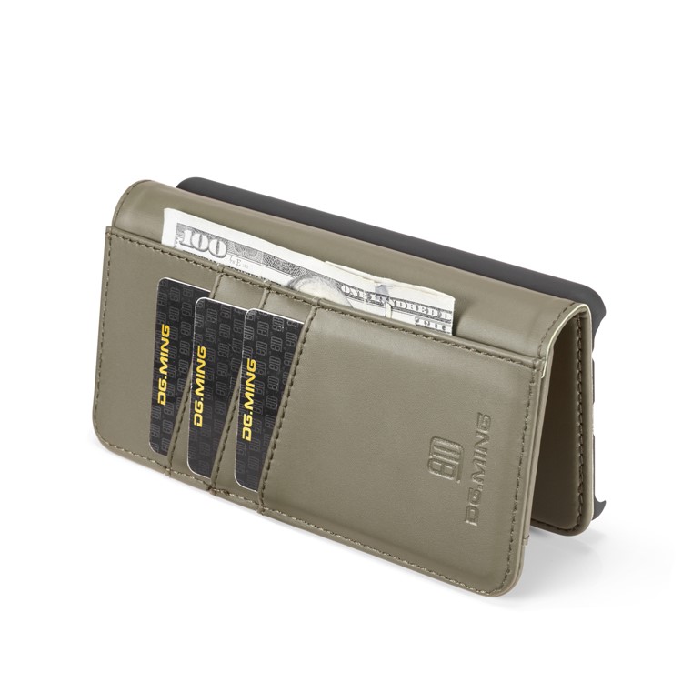 DG.MING Detachable 2-in-1 Split Leather Wallet Shell + PC Back Case for Huawei P30 - Army Green-10