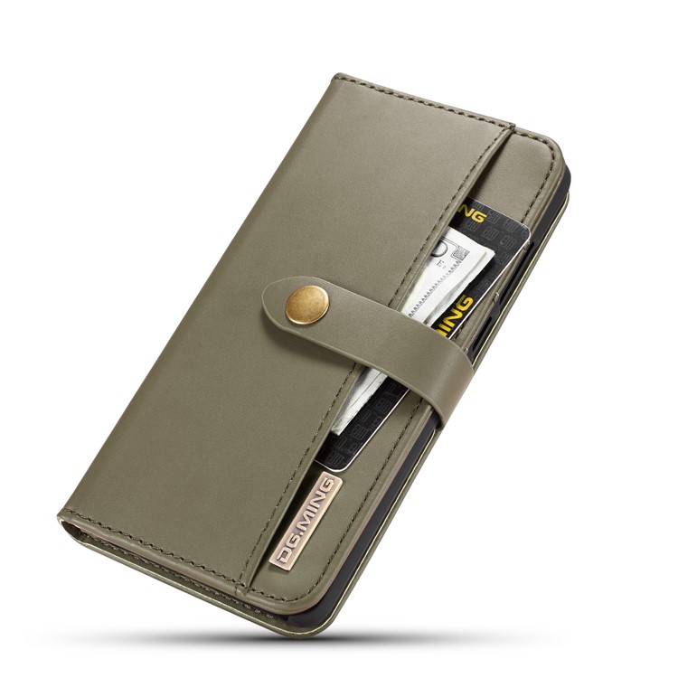 DG.MING Detachable 2-in-1 Split Leather Wallet Shell + PC Back Case for Huawei P30 - Army Green-12