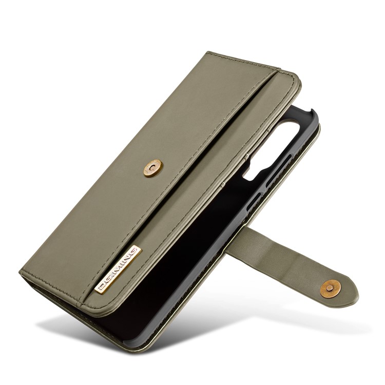 DG.MING Detachable 2-in-1 Split Leather Wallet Shell + PC Back Case for Huawei P30 - Army Green-14