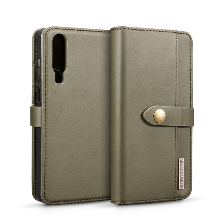 DG.MING Detachable 2-in-1 Split Leather Wallet Shell + PC Back Case for Huawei P30 - Army Green-2