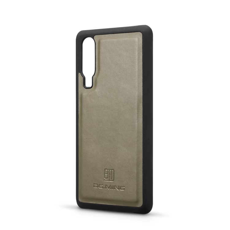 DG.MING Detachable 2-in-1 Split Leather Wallet Shell + PC Back Case for Huawei P30 - Army Green-5
