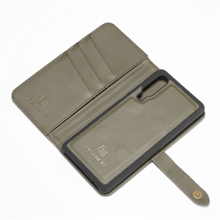 DG.MING Detachable 2-in-1 Split Leather Wallet Shell + PC Back Case for Huawei P30 - Army Green-6
