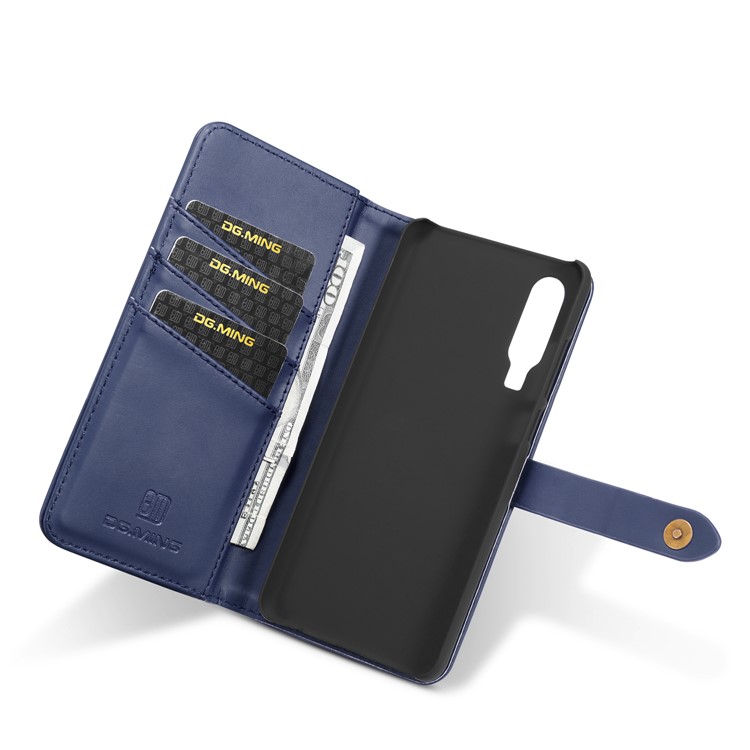 DG.MING Detachable 2-in-1 Split Leather Wallet Shell + PC Back Case for Huawei P30 - Blue-13