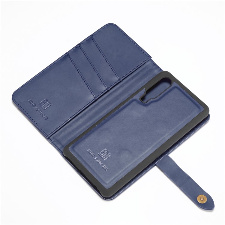 DG.MING Detachable 2-in-1 Split Leather Wallet Shell + PC Back Case for Huawei P30 - Blue-6