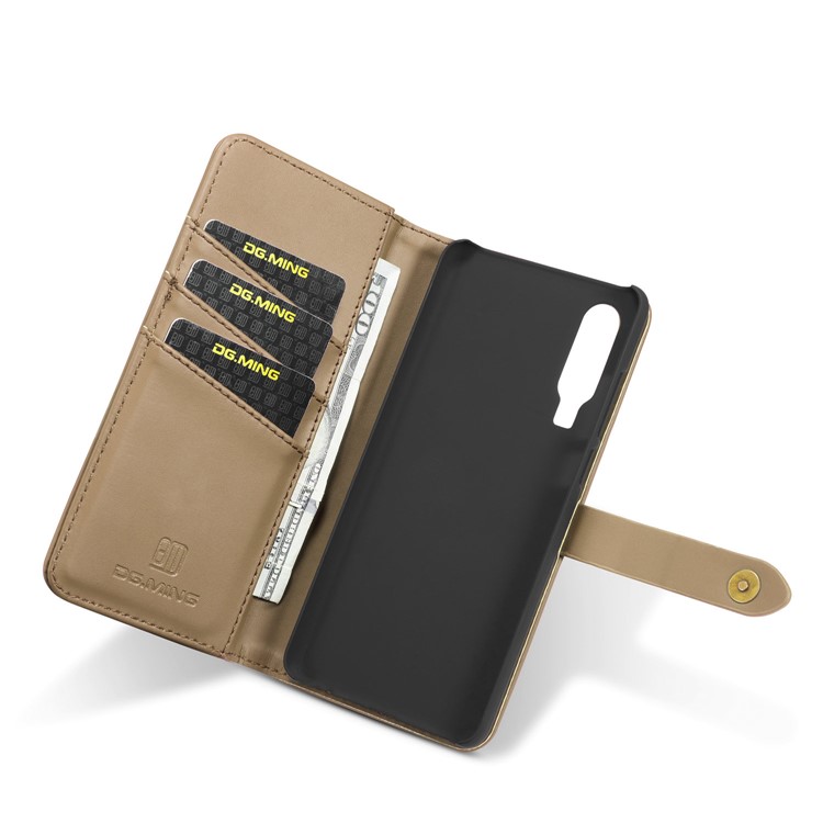 DG.MING Detachable 2-in-1 Split Leather Wallet Shell + PC Back Case for Huawei P30 - Brown-13
