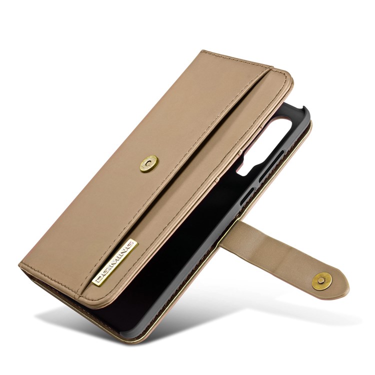 DG.MING Detachable 2-in-1 Split Leather Wallet Shell + PC Back Case for Huawei P30 - Brown-14