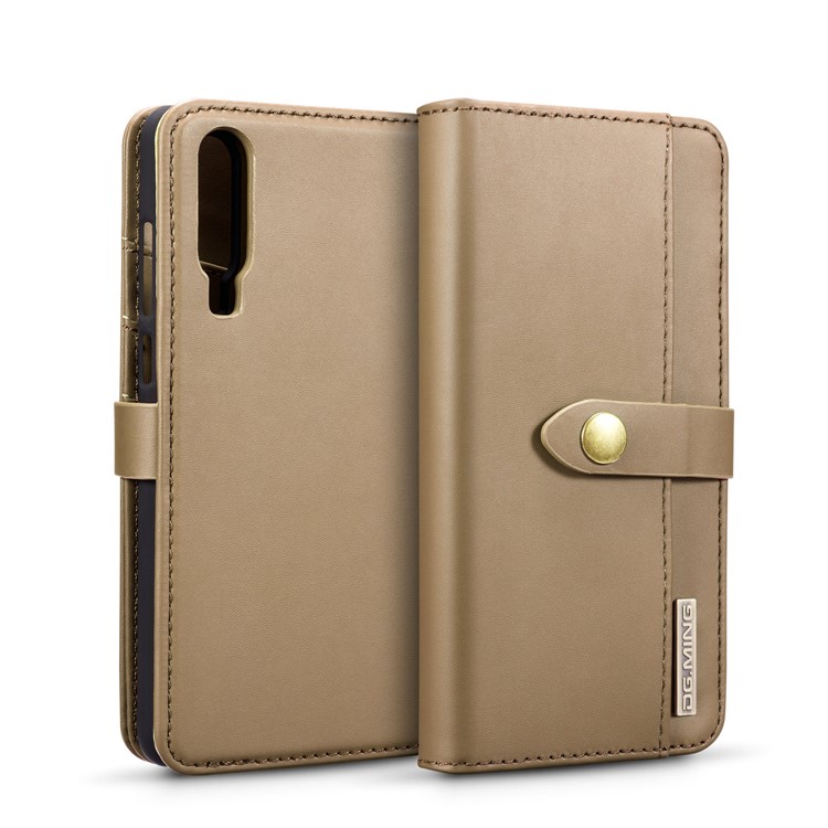 DG.MING Detachable 2-in-1 Split Leather Wallet Shell + PC Back Case for Huawei P30 - Brown-2