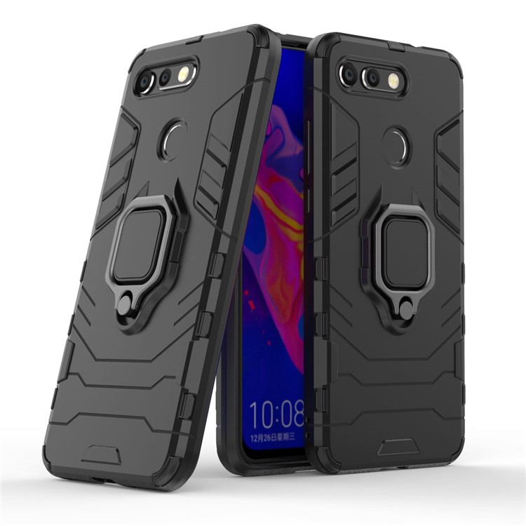 Cool Guard Ring Holder Kickstand PC TPU Hybrid Case for Huawei Honor View 20 / Honor V20 (China) - Black-1