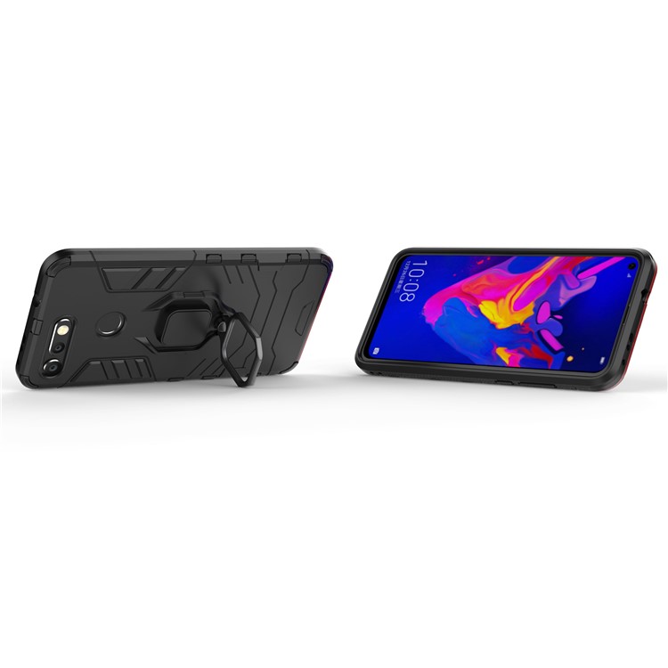 Cool Guard Ring Holder Kickstand PC TPU Hybrid Case for Huawei Honor View 20 / Honor V20 (China) - Black-4