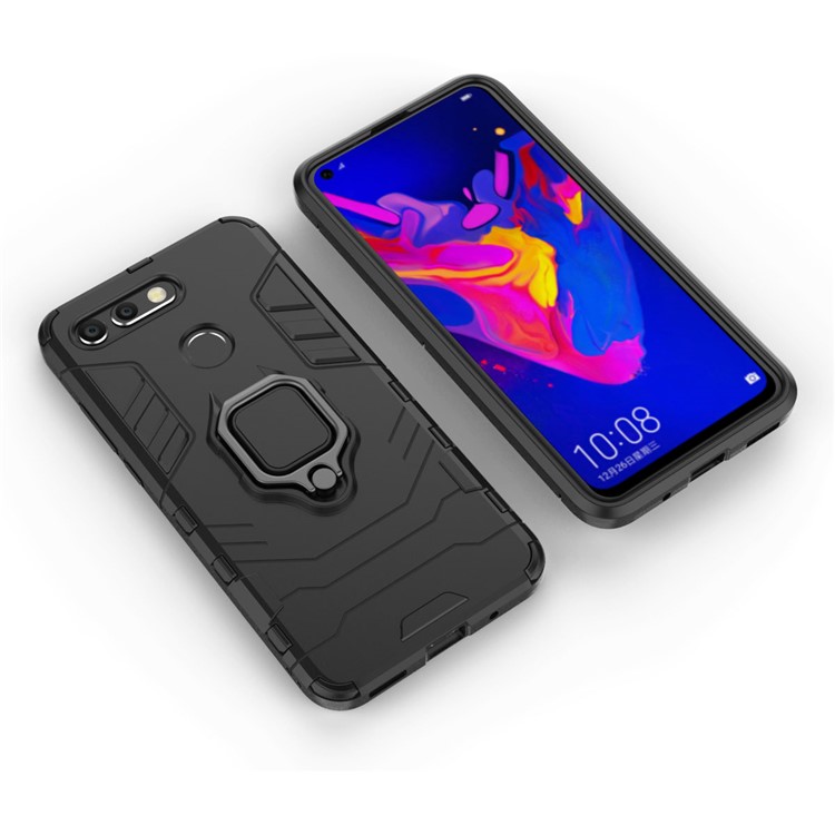 Cool Guard Ring Holder Kickstand PC TPU Hybrid Case for Huawei Honor View 20 / Honor V20 (China) - Black-5