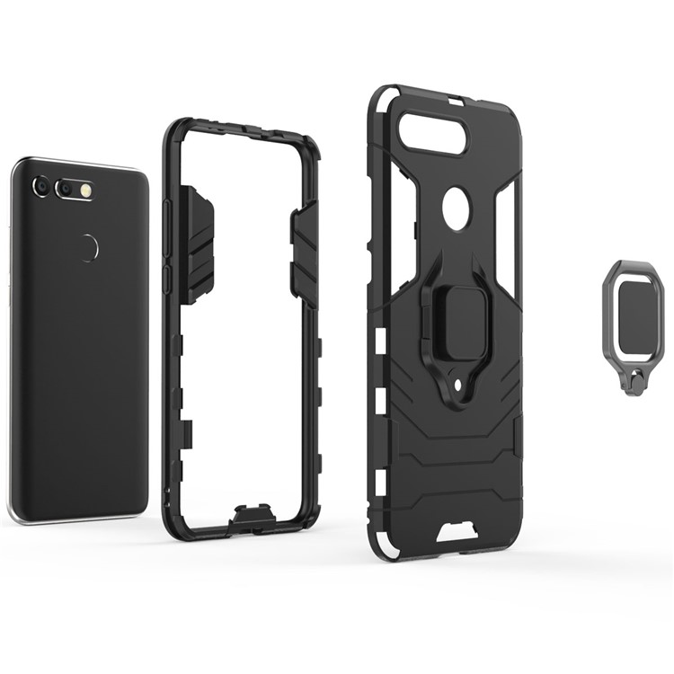 Cool Guard Ring Holder Kickstand PC TPU Hybrid Case for Huawei Honor View 20 / Honor V20 (China) - Black-6