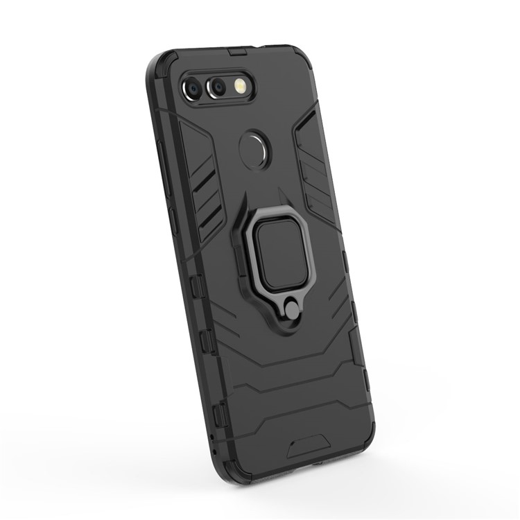 Cool Guard Ring Holder Kickstand PC TPU Hybrid Case for Huawei Honor View 20 / Honor V20 (China) - Black-8