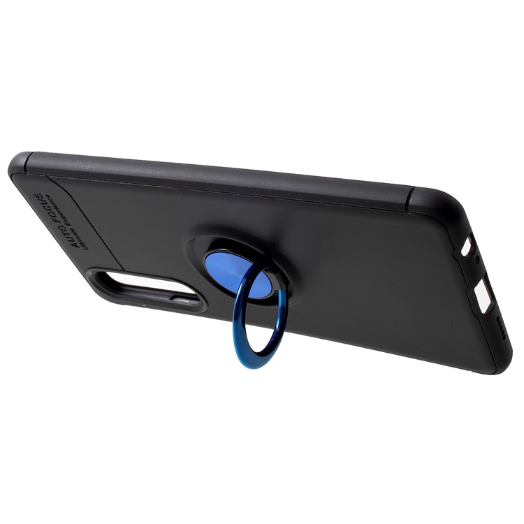 Finger Ring Kickstand TPU Case for Huawei P30 (Built-in Metal Sheet) - Black / Blue-2