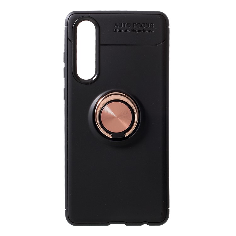 Finger Ring Kickstand TPU Case for Huawei P30 (Built-in Metal Sheet) - Black / Rose Gold-1