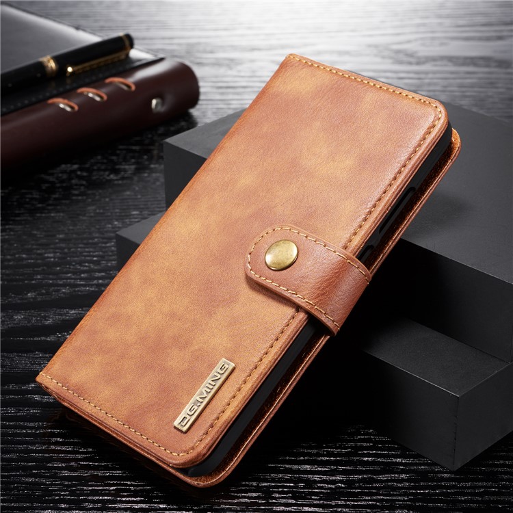 DG.MING Detachable 2-in-1 Split Leather Wallet Shell + PC Back Case for Huawei P Smart (2019) - Brown-3