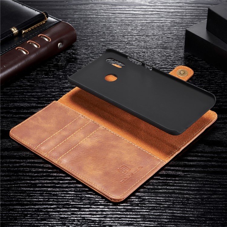 DG.MING Detachable 2-in-1 Split Leather Wallet Shell + PC Back Case for Huawei P Smart (2019) - Brown-6