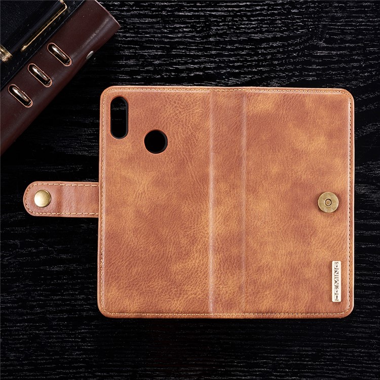 DG.MING Detachable 2-in-1 Split Leather Wallet Shell + PC Back Case for Huawei P Smart (2019) - Brown-8