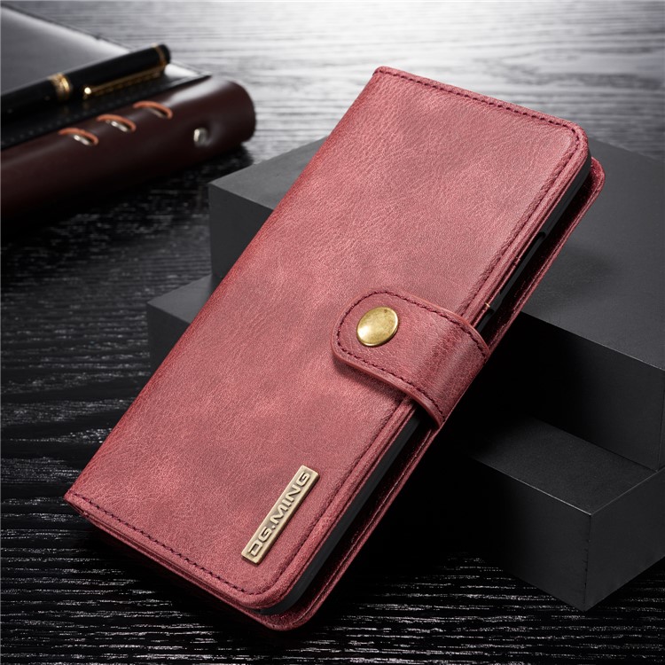 DG.MING Detachable 2-in-1 Split Leather Wallet Shell + PC Back Case for Huawei P Smart (2019) - Red-1