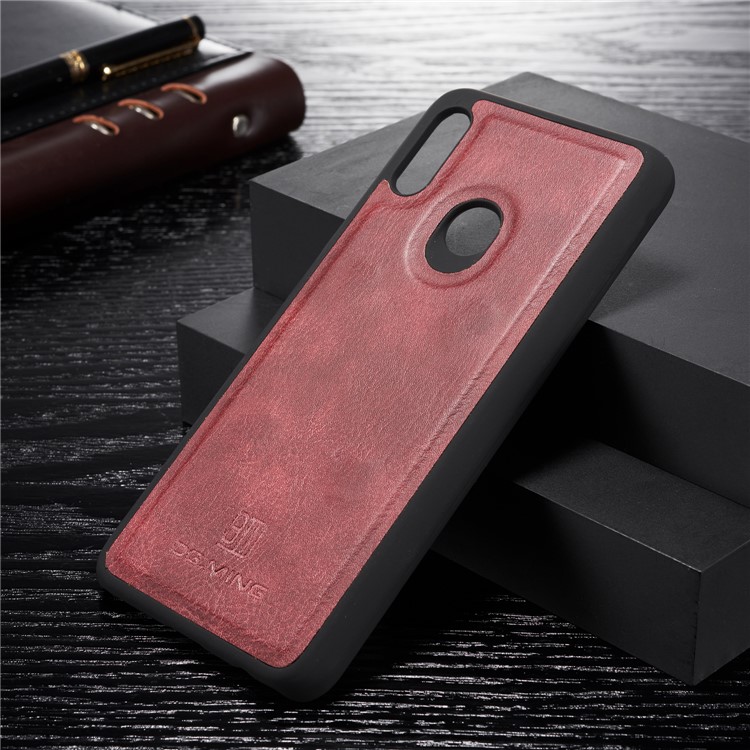 DG.MING Detachable 2-in-1 Split Leather Wallet Shell + PC Back Case for Huawei P Smart (2019) - Red-3