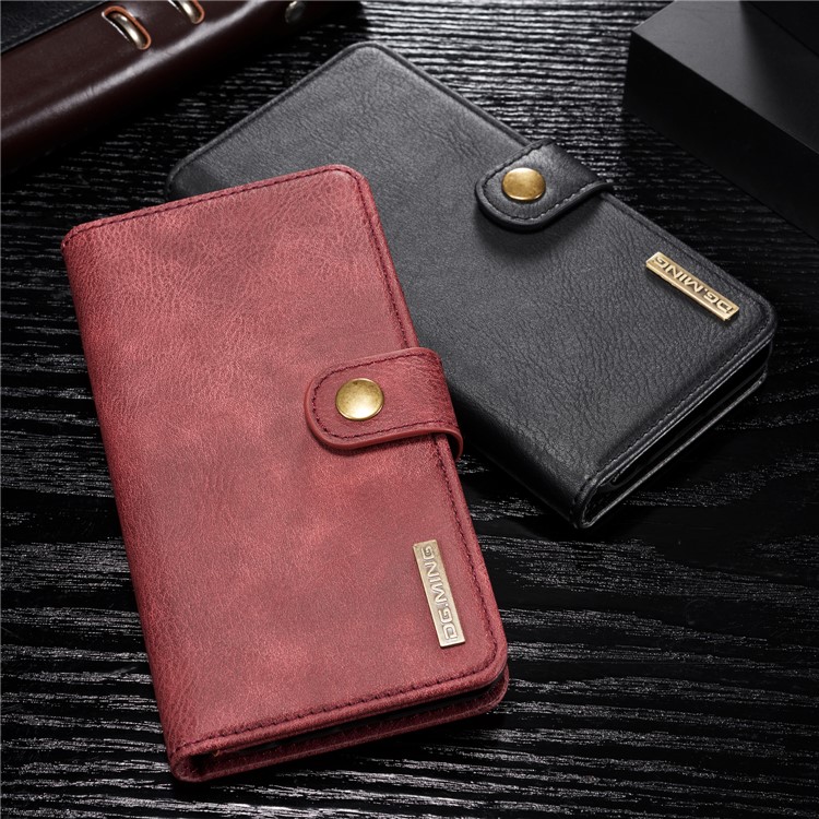 DG.MING Detachable 2-in-1 Split Leather Wallet Shell + PC Back Case for Huawei P Smart (2019) - Red-4