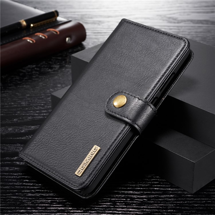 DG.MING Detachable 2-in-1 Split Leather Wallet Shell + PC Back Case for Huawei P Smart (2019) - Black-1